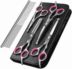 Hund Grooming Saks Kit Professionel Sikkerhed Udtynding Shears Comb Pink