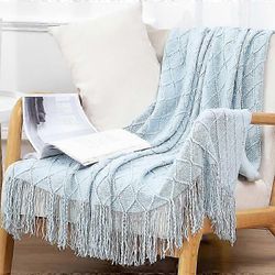 Pehmeä neulottu sohvapeitto Vaaleansininen 130*180cm