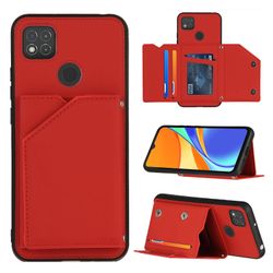 Gangxun Sag For Xiaomi Redmi 9c Vintage Cuir Cover Læderetui Kofanger - Rouge