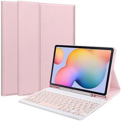 Yhteensopiva Samsung Galaxy Tab S6 Lite / S6 Lite (2022) -nahkakotelon kanssa, jossa on irrotettava näppäimistötelineen kansi Vaaleanpunainen