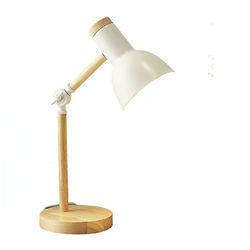 Zch Nordisk trækunst jern led folde simple skrivebord lampe øjenbeskyttelse hvid