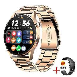 Älykello aikuisille Koko kosketusnäyttö urheilu kunto kello Aikuisten IP67 vedenpitävä Bluetooth Androidille IOS Smartwatch Adult Kultainen teräsvyö