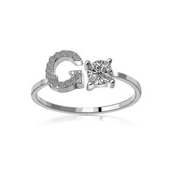 A-z Brev Guld Farve Metal Justerbar Åbning Ring, Initialer Navn Alphabet Hvid G