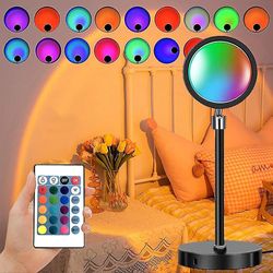 RGB Sunset Rainbow Projektion Lampe Tiktok Led Night Light Led Sunset Fjernbetjening Bordlampe Livin