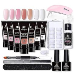 Get-It forlengelse gel spiker kit - spiker ekstrautstyr gel 7 farger rosa naken alt i ett sett med neglelampe