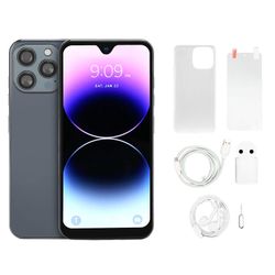 i14 Pro Max 6.7" 5G älypuhelin, 8 Gt RAM-muistia, 256 Gt tallennustilaa, 32 megapikselin kamera, Android 12, musta