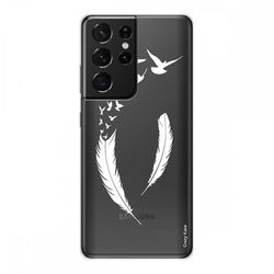 Crazy Kase Skrog til Samsung Galaxy S21 Ultra 5g silikone fleksibel 1 mm, fjer og flyvefugle