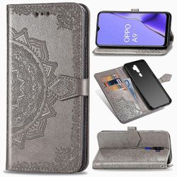 Etui til Oppo A5 2020/a9 2020 Cover Læder tegnebog Cover Prægning Mandala Magnetisk Flip Protection Stødsikker - Grå
