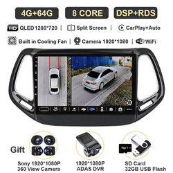 Hikig android 13 för jeep kompass 2 mp 2016 - 2018 svart qled bilradio multimedia videospelare gps navigering carplay autoradio dsp 4G-64G 360 DVR