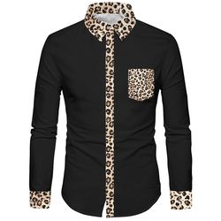 Cloudstyle mænds afslappede slim fit leopard print skjorte Sort L