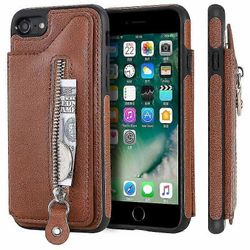 Kotelon kansi iPhone Se 2022 / SE 2020 / 8/7 yksivärinen kaksoissolki vetoketju Shockpro suojakotelo (ruskea)