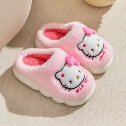 Duqi Sanrio plysj tøffel Hello Kitty tykk fluffy jente høst vinter hjem søt varme tykk plysj sklisikre sko mykt soveromsgulv 39-40--23.5cm Pink