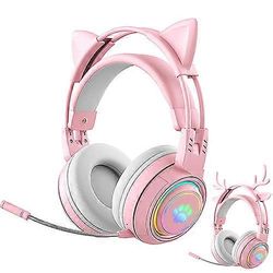 Langattomat pelikuulokkeet söpöt hirvensarvi/kissan korvakuulokkeet mikrofonilla melunvaimennuksella Vaaleanpunainen