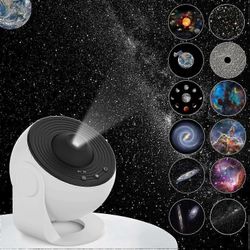 Galaxy Projector 12-in-1 planetaario, tähtitaivas yövalo aurinkokunnalla ja kuulla, tähdistöprojektio lapsille ja aikuisille Makuuhuone ja katto Va...