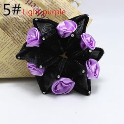 2pc Chiffon Rose Hex Hoved Blomst Hår Ring Pandebånd Farve Trompet med Diamant Fleece Pandebånd 5