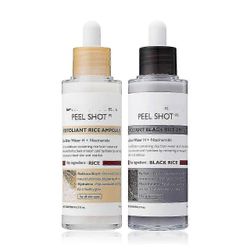 Peel Shot Glow Rice Ampoule Duo - Valkoinen ja musta riisiampulli kirkastavaan, kuorivaan kasvojen ja vartalon kuorintaan, kuolleiden ihosolujen mu...
