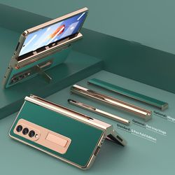 For Samsung Galaxy Z Fold 5-deksel med S-penn og S-pennholder, heldekkende telefondeksel, hengselbeskyttelsesveske med skjermbeskytter og stativ grønn