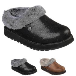 Womens Skechers Bobs Keepsakes R E M Winter Warm Faux Fur Slip On Mule Clog Comfort Tofflor Svart UK 6