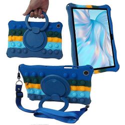 Yhteensopiva Samsung Galaxy Tab A9+ X210 X216 X218 Tukikotelon kanssa Push Bubble Tabletin Kansi Olkahihnalla Tummansininen