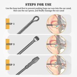 Lie Korvavahan poistosarja - Korvan poimintatyökalut Ruostumaton teräs 6 In 1 Ear Spoon Curette (suojaavalla pehmustetulla laatikolla, musta)