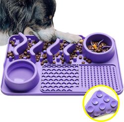 Tianzun Slikking matte for hunder, oppgradert 3 i 1 langsom mater hundeskåler hund slikker matte med sugekopper, for angstlindring Lilla