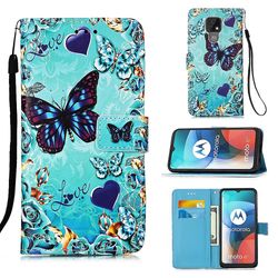 Foxdock Kompatibel med Motorola Moto E7 Case Læder Flip Tegnebog cover med kort slotholder kickstand mønster - Heart Butterfly