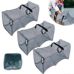 Pakkaus 3 kokoontaitettavaa kalakatiskaa kalastukseen, rapu, ankerias, 50 x 20 cm syöttipussilla rapuille ja hummereille