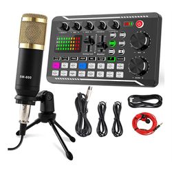 F998 lydkort kit, bm-800 mikrofon kit, med live lydkort, lyd mikser kondensator pc gaming mikrofon Svart