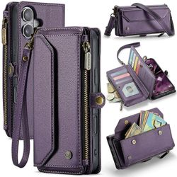 CASEME C36 -sarja iPhone 16 Plus -kotelolle vetoketjullinen lompakko nahkainen puhelimen kansi hihnoilla Monivärinen Style A