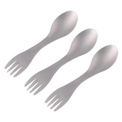 3X titaani ulkona retkeily piknik vaellus keittiövälineet spork lusikka haarukka Hopea