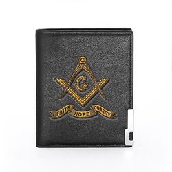 Bricks Masons Kompas og firkantet g frimurerisk tegnebog og kreditkortholder (20 varianter) Bg442-sort