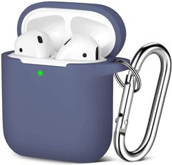 AIR Beskyttende stødsikkert cover med karabinhage Kompatibel med Airpods etui 2 1 BlueGray