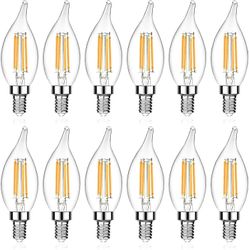 E12 kynttelikkö LED-lamppu, liekkikärki koristeellinen LED-hehkulankakynttilän polttimo, E12-pohja, himmentämätön, 12 TW: n pakkaus