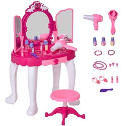 Sofirn 26 stykker toiletbord Magic Charm Mirror Makeup bord og skammel sæt med smykker Foregive Legetøj Fuchsia