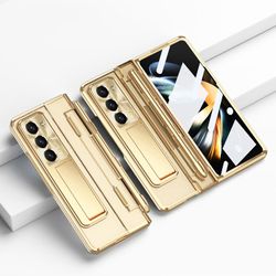 För Samsung Galaxy Z Fold 5-fodral med S Pen &; Kickstand, inbyggt skärmskydd Z Fold 5 stötsäkert skyddsstativ telefonfodral guld