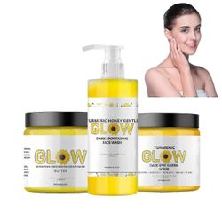 Kurkuma Glow Combo ihonhoitosetti, kurkuma ihonhoitosetti, Glow Combo kasvojenpesu kuorinta voi, Improve Skin Tone Glow Combo ihonhoito