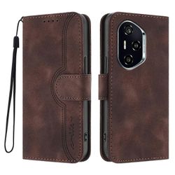 varten Honor 400 Nahkakotelo Lompakkoteline Smile Painettu Puhelimen Kansi Hihnalla - Kahvi Monivärinen Coffee