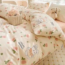 Wigslar Koreansk stil sengetøj sæt drenge piger twin queensize-dynebetræk fladt lagenbetræk sengelinned børn voksenmode hjem tekstil parykslar 17 T...