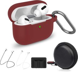 AIR Beskyttende silikone etui til AirPods Pro (2019 udgivelse) (Front LED synlig) med 1 nøglering / 2 rem / 1 urbåndholder / 1 hovedtelefonetui (6 ...