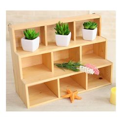 Ruili Træ opbevaringsboks til smykker saftige planter Kosmetik Kabinet beige