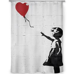 Timktv Erittäin pitkä suihkuverho Banksy Girl sydänpallomuotinkestävällä kestävällä pestävällä kylpyhuoneverholla Valkoinen 72x80 Inch
