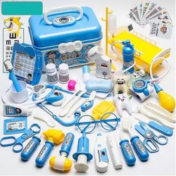 Lapset Lääkäri Case Lelu, Doctor Kit Stetoscope Työkalut Lahja pojalle ja tytölle (sininen)