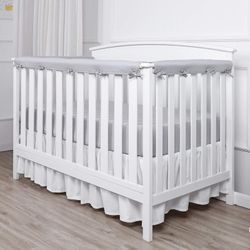 Baby Crib Rail Cover Protector Sett fra tygging, sikker tannbeskyttelsespakke for standard barnesenger, passer side- og frontskinner grå