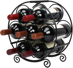 Linkrunning Vin Stativer Bordplade, 7 Flasker Vin Organizer Stand, Metal Fritstående Vin Opbevaring Holder, Vandflaske Holder Stand-sort