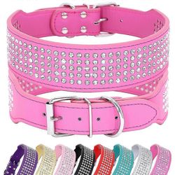 Suuret koirat muodikas strassi Diamante PU nahkaiset koiran kaulapannat 2,0" leveä Hot Pink L:Neck 43-50cm