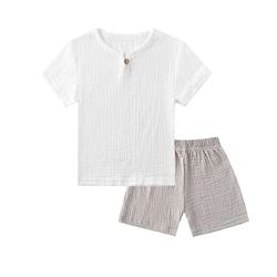 Sommer Børnetøj Sæt Linned Sportstøj til Baby Pige Drengetøj Sæt T-shirts + shorts 2 stk Børn 1-6 år Tøj 2-3T(100) TZ2317-white Gray