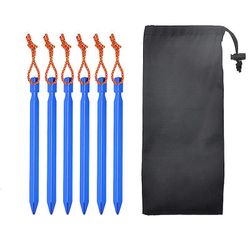 Aluminium Legering Telt Stakes Set, 18cm, 6pcs med taske, sort farve Kongeblå