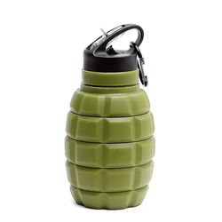 Ny foldbar granat vandflaske Silikone Cykling Vandrevandflaske med karabinhage sæt Army Green 580 ml