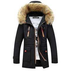 Yunshu Lang Parkas Pelshalsjakke til mænd Sort M