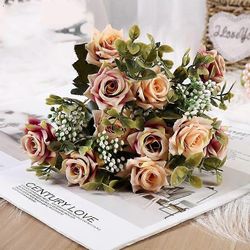 Kukka italialaiset rullatut ruusut keinotekoinen silkki kihara ruusu kukkakimppu pöytä koti hääkoristeet tekokukat käsityöt juhlakoristeet vaaleanv...